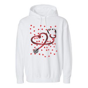 Valentines Day Nurse Stethoscope Hearts Garment-Dyed Fleece Hoodie