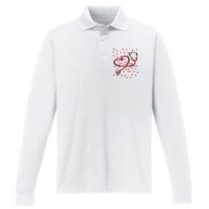 Valentines Day Nurse Stethoscope Hearts Performance Long Sleeve Polo