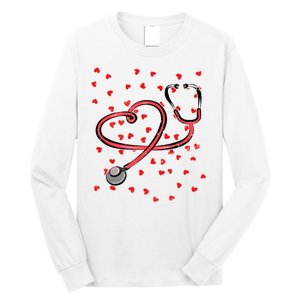 Valentines Day Nurse Stethoscope Hearts Long Sleeve Shirt