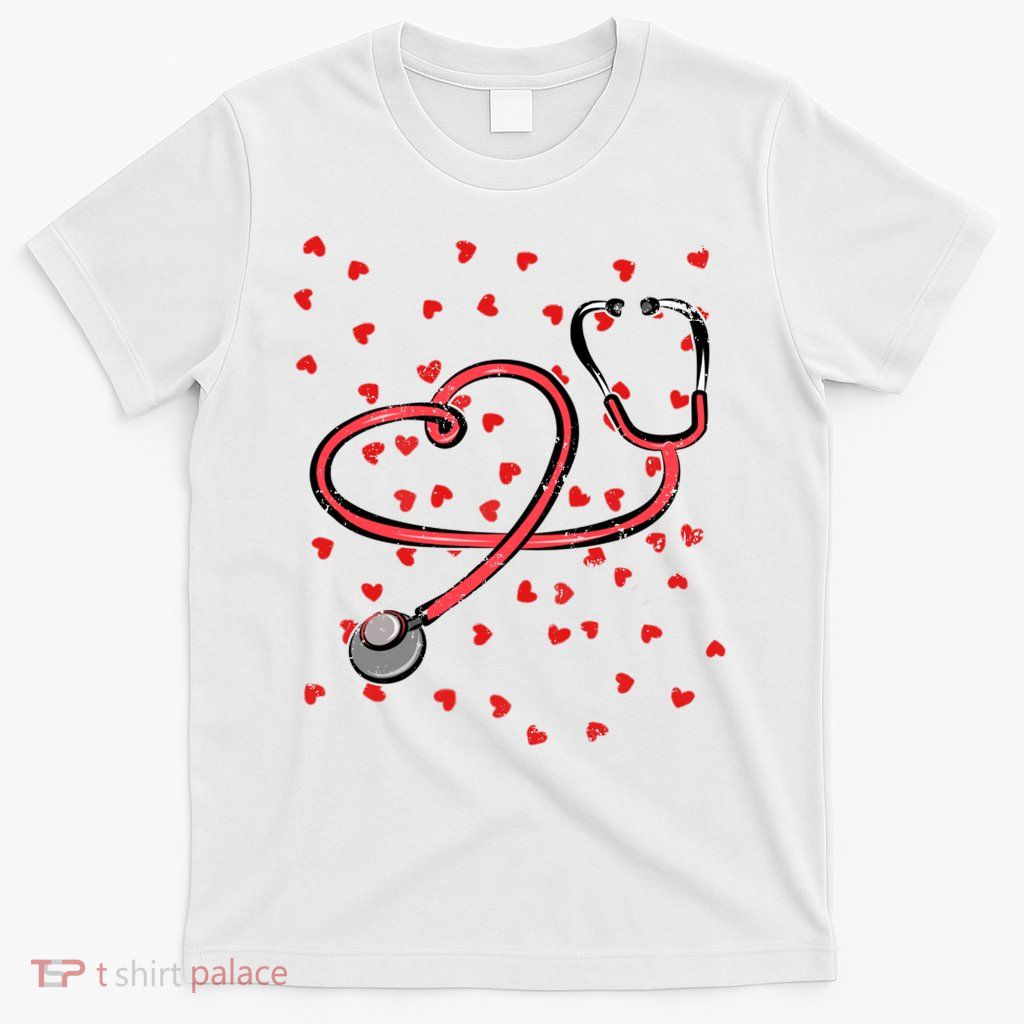 Valentines Day Nurse Stethoscope Hearts T-Shirt