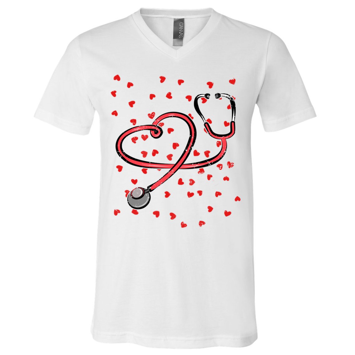 Valentines Day Nurse Stethoscope Hearts V-Neck T-Shirt