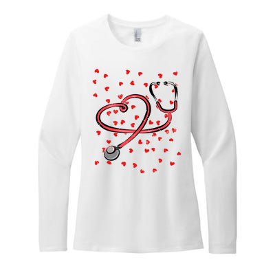 Valentines Day Nurse Stethoscope Hearts Womens CVC Long Sleeve Shirt