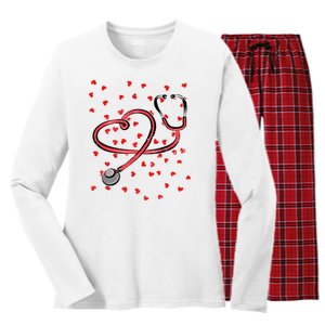 Valentines Day Nurse Stethoscope Hearts Women's Long Sleeve Flannel Pajama Set 