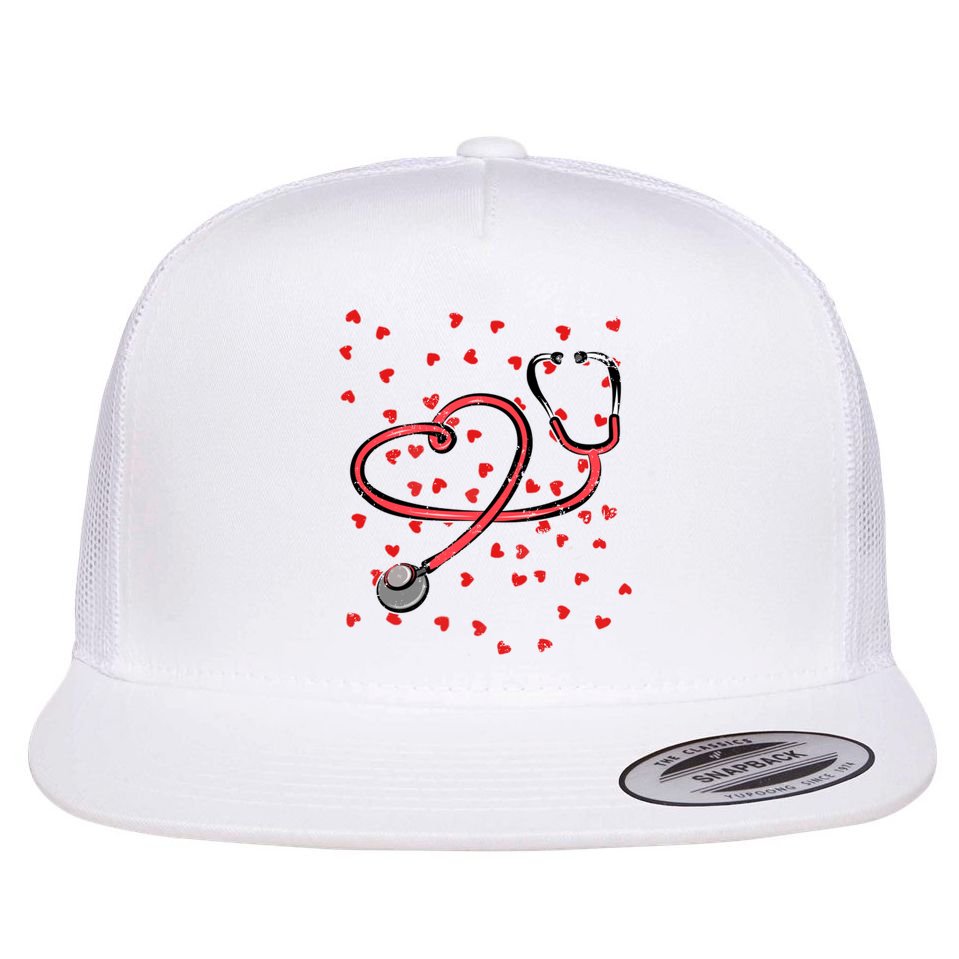 Valentines Day Nurse Stethoscope Hearts Flat Bill Trucker Hat