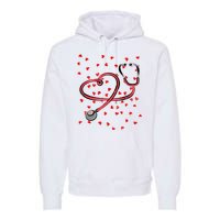 Valentines Day Nurse Stethoscope Hearts Premium Hoodie