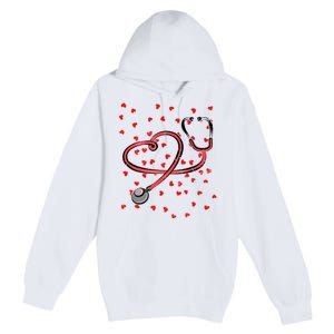 Valentines Day Nurse Stethoscope Hearts Premium Pullover Hoodie