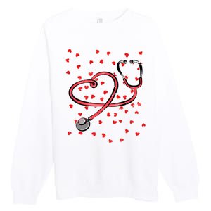 Valentines Day Nurse Stethoscope Hearts Premium Crewneck Sweatshirt