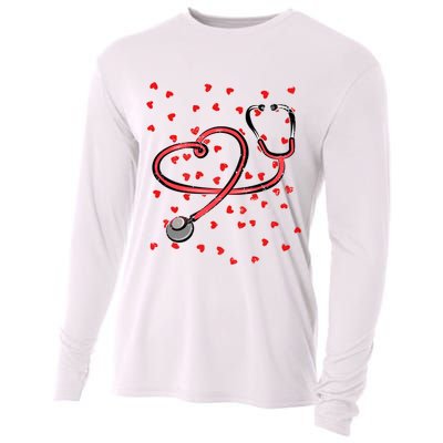 Valentines Day Nurse Stethoscope Hearts Cooling Performance Long Sleeve Crew