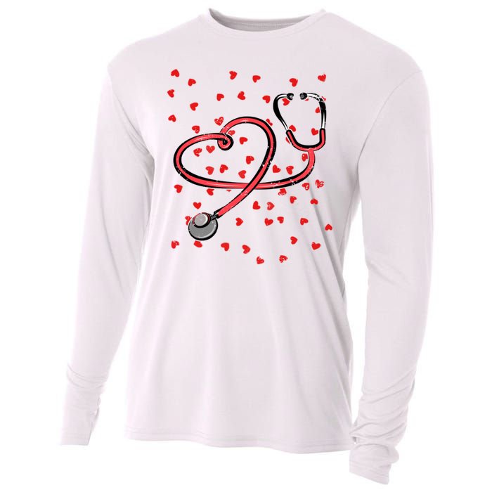 Valentines Day Nurse Stethoscope Hearts Cooling Performance Long Sleeve Crew