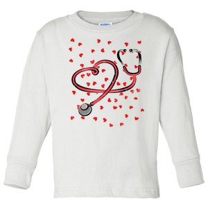 Valentines Day Nurse Stethoscope Hearts Toddler Long Sleeve Shirt