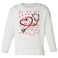 Valentines Day Nurse Stethoscope Hearts Toddler Long Sleeve Shirt