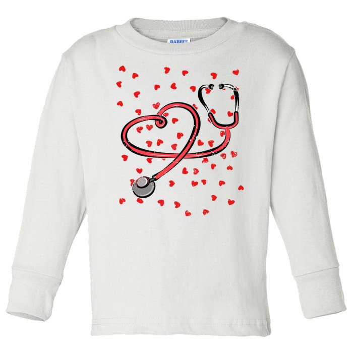 Valentines Day Nurse Stethoscope Hearts Toddler Long Sleeve Shirt