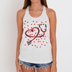 Valentines Day Nurse Stethoscope Hearts Women's Knotted Racerback Tank