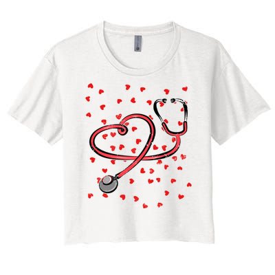 Valentines Day Nurse Stethoscope Hearts Women's Crop Top Tee