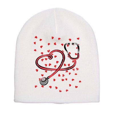 Valentines Day Nurse Stethoscope Hearts Short Acrylic Beanie