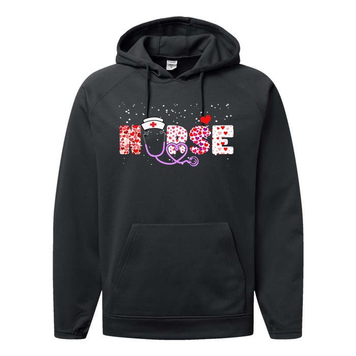 Valentines Day Nurse Logo Performance Fleece Hoodie