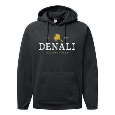 Vintage Denali National Park Alaska Souvenir Est 1917 Performance Fleece Hoodie