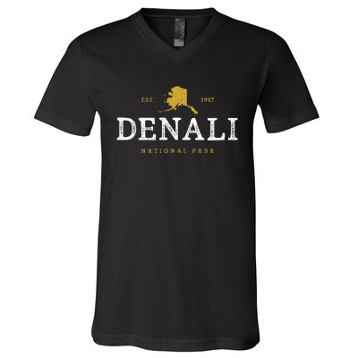 Vintage Denali National Park Alaska Souvenir Est 1917 V-Neck T-Shirt