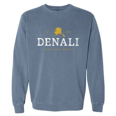 Vintage Denali National Park Alaska Souvenir Est 1917 Garment-Dyed Sweatshirt