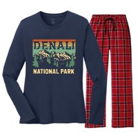 Vintage Denali National Park Denali Park Alaska Women's Long Sleeve Flannel Pajama Set 