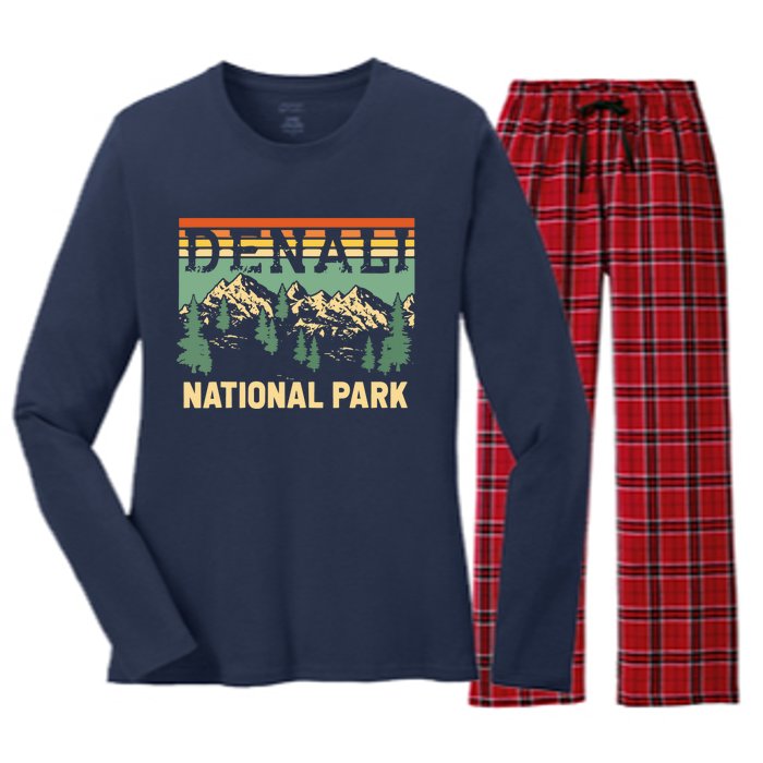 Vintage Denali National Park Denali Park Alaska Women's Long Sleeve Flannel Pajama Set 