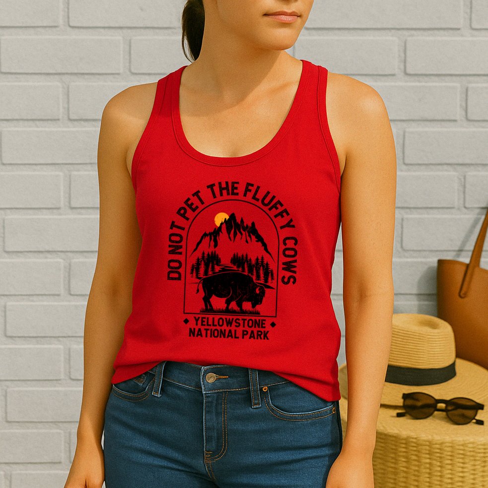 Vintage Do Not Pet The Fluffy Cows Yellowstone National Park Womens Tank Top