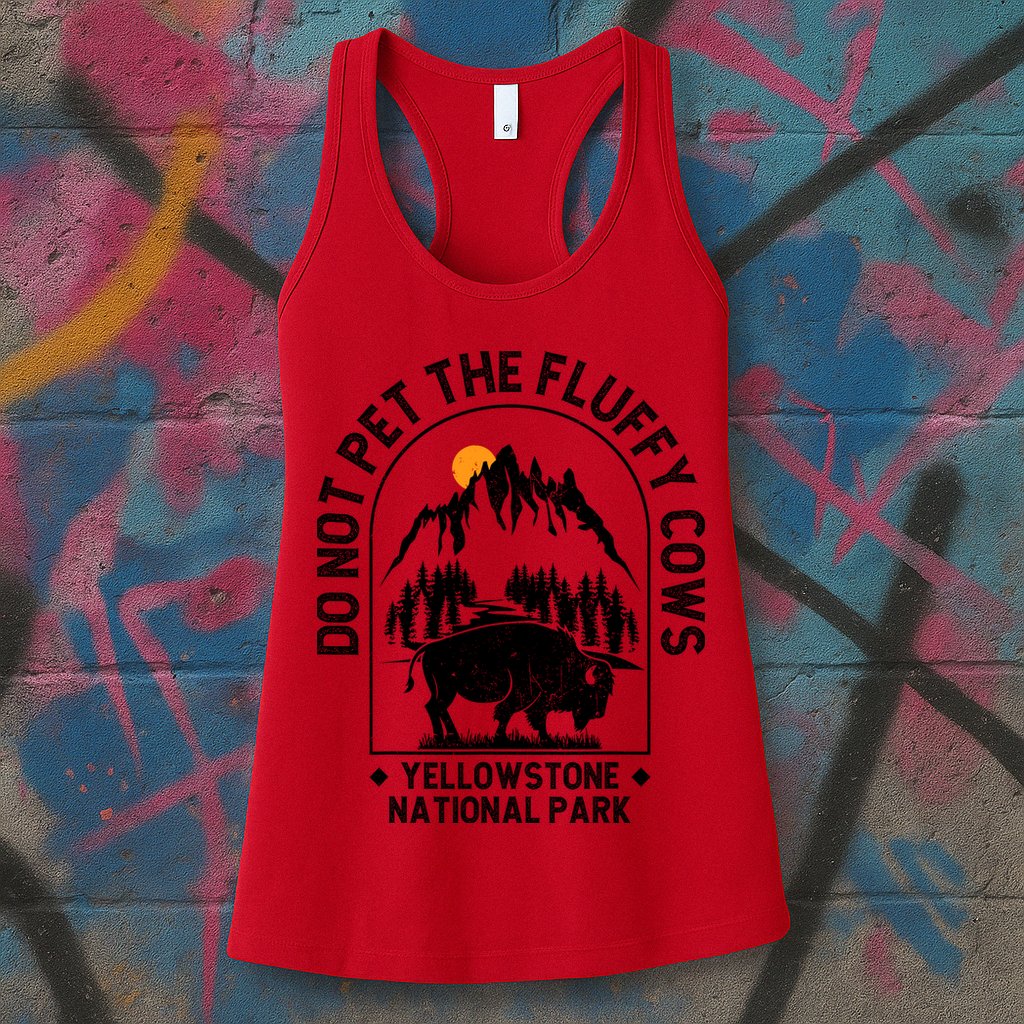 Vintage Do Not Pet The Fluffy Cows Yellowstone National Park Womens Tank Top