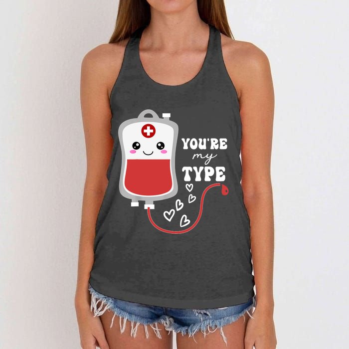 ValentineS Day Nurse YouRe My Type Medical Pun Blood Bank Women's Knotted Racerback Tank