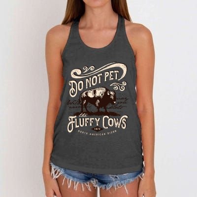 Vintage Do Not Pet the Fluffy Cows American Bison Women's Knotted Racerback Tank