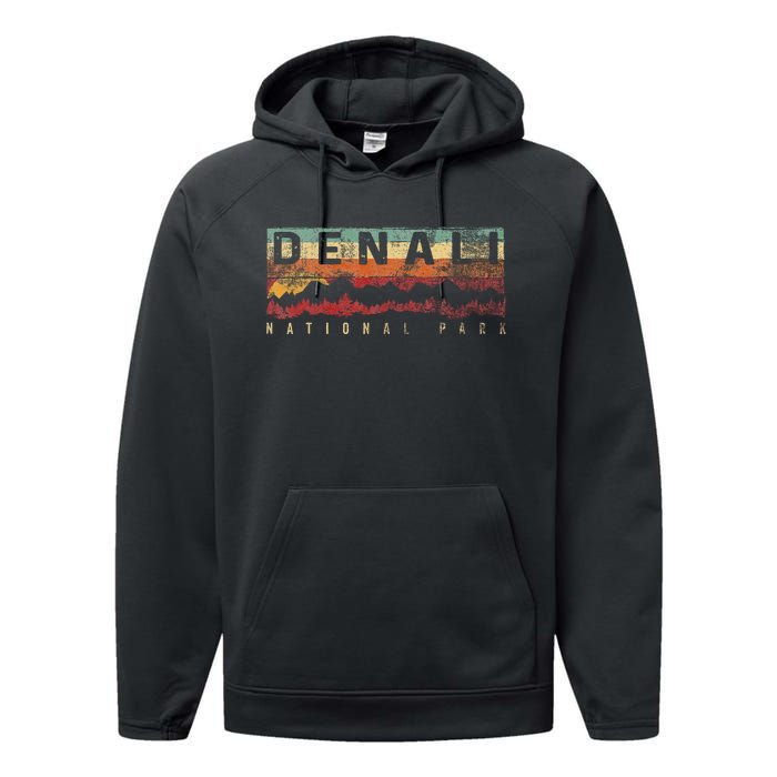 Vintage Denali National Park Denali Alaska Performance Fleece Hoodie