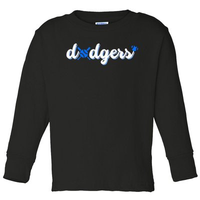 Vintage Dodgers Name Retro Styles 80s 90s Toddler Long Sleeve Shirt