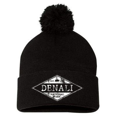 Vintage Denali National Park Alaska Pom Pom 12in Knit Beanie