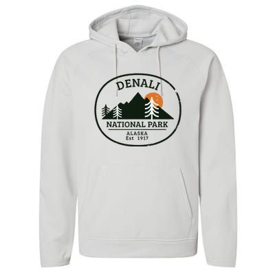 Vintage Denali National Park Alaska Performance Fleece Hoodie