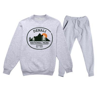 Vintage Denali National Park Alaska Premium Crewneck Sweatsuit Set