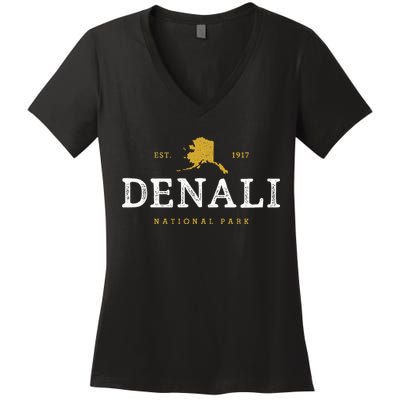 Vintage Denali National Park Alaska Souvenir Est 1917 Women's V-Neck T-Shirt