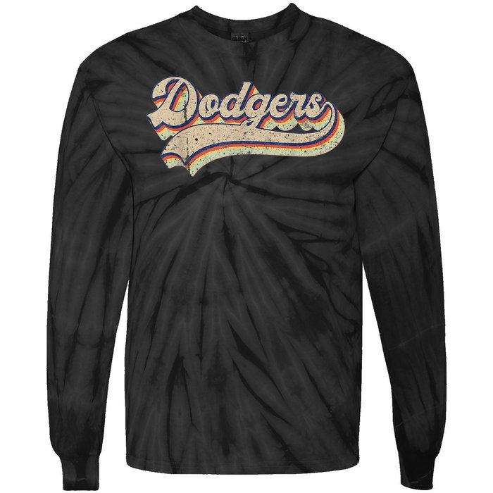 Vintage Dodgers Name Throwback Retro Tie-Dye Long Sleeve Shirt