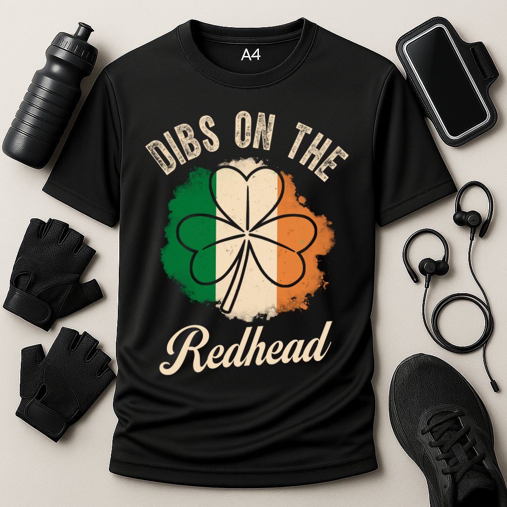 Vintage Dibs On The Redhead Irish St PatrickS Day Shamrock Performance Shirt