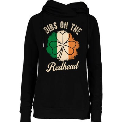 Vintage Dibs On The Redhead Irish St PatrickS Day Shamrock Womens Funnel Neck Pullover Hood