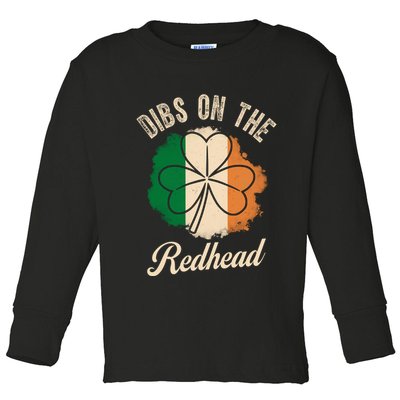 Vintage Dibs On The Redhead Irish St PatrickS Day Shamrock Toddler Long Sleeve Shirt