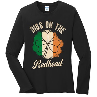 Vintage Dibs On The Redhead Irish St PatrickS Day Shamrock Ladies Long Sleeve Shirt