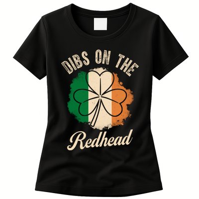 Vintage Dibs On The Redhead Irish St PatrickS Day Shamrock Womens T-Shirt