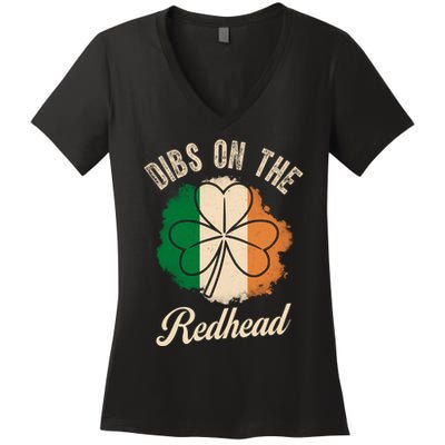 Vintage Dibs On The Redhead Irish St PatrickS Day Shamrock Women's V-Neck T-Shirt