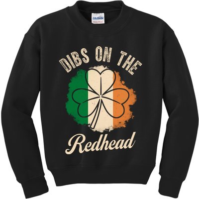 Vintage Dibs On The Redhead Irish St PatrickS Day Shamrock Kids Sweatshirt