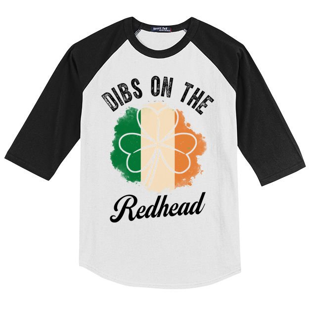 Vintage Dibs On The Redhead Irish St PatrickS Day Shamrock Kids Colorblock Raglan Jersey
