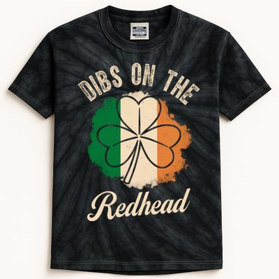 Vintage Dibs On The Redhead Irish St PatrickS Day Shamrock Kids Tie-Dye T-Shirt