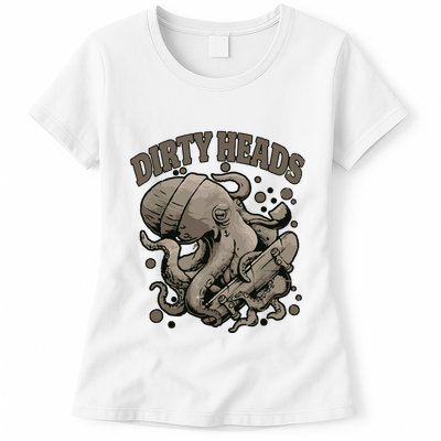Vintage Dirty Octopus Heads With Skateboard Music Lover Womens T-Shirt