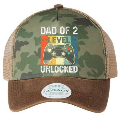 Vintage Dad Of Two Level Unlocked Pregnancy Announcement Legacy Tie Dye Trucker Hat