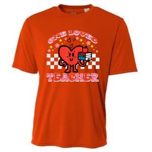 Valentines Day One Loved Teacher Retro Groovy Heart Cooling Performance Crew T-Shirt