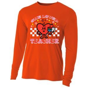 Valentines Day One Loved Teacher Retro Groovy Heart Cooling Performance Long Sleeve Crew