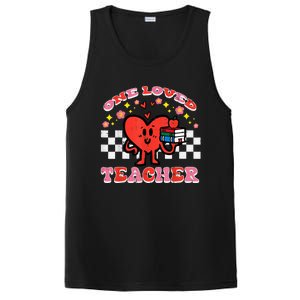 Valentines Day One Loved Teacher Retro Groovy Heart PosiCharge Competitor Tank